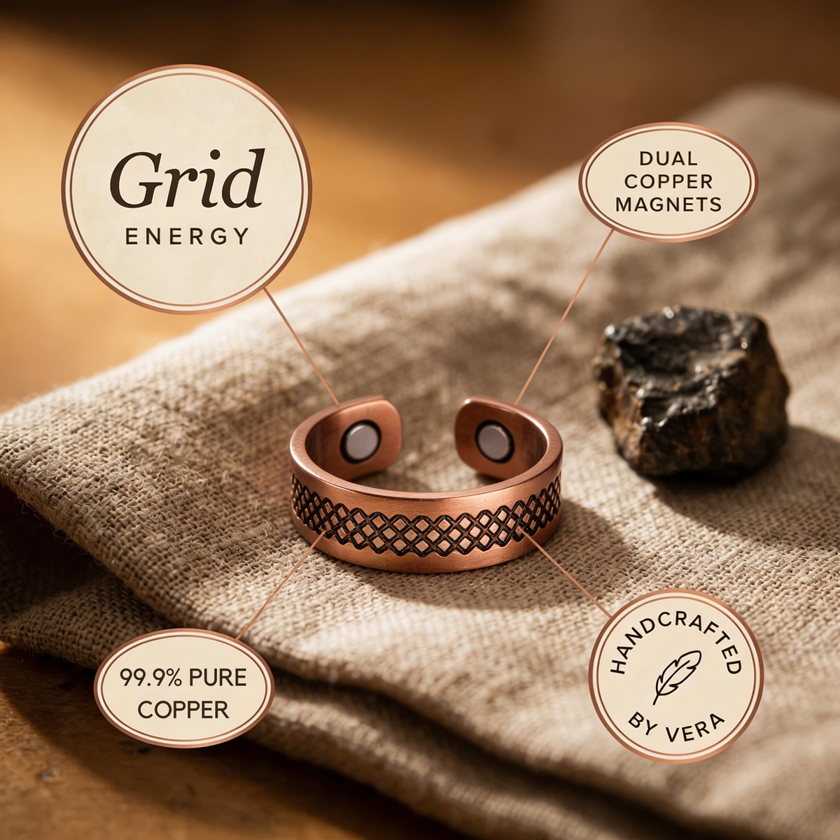 Ayurveda Heritage Grid Copper Ring