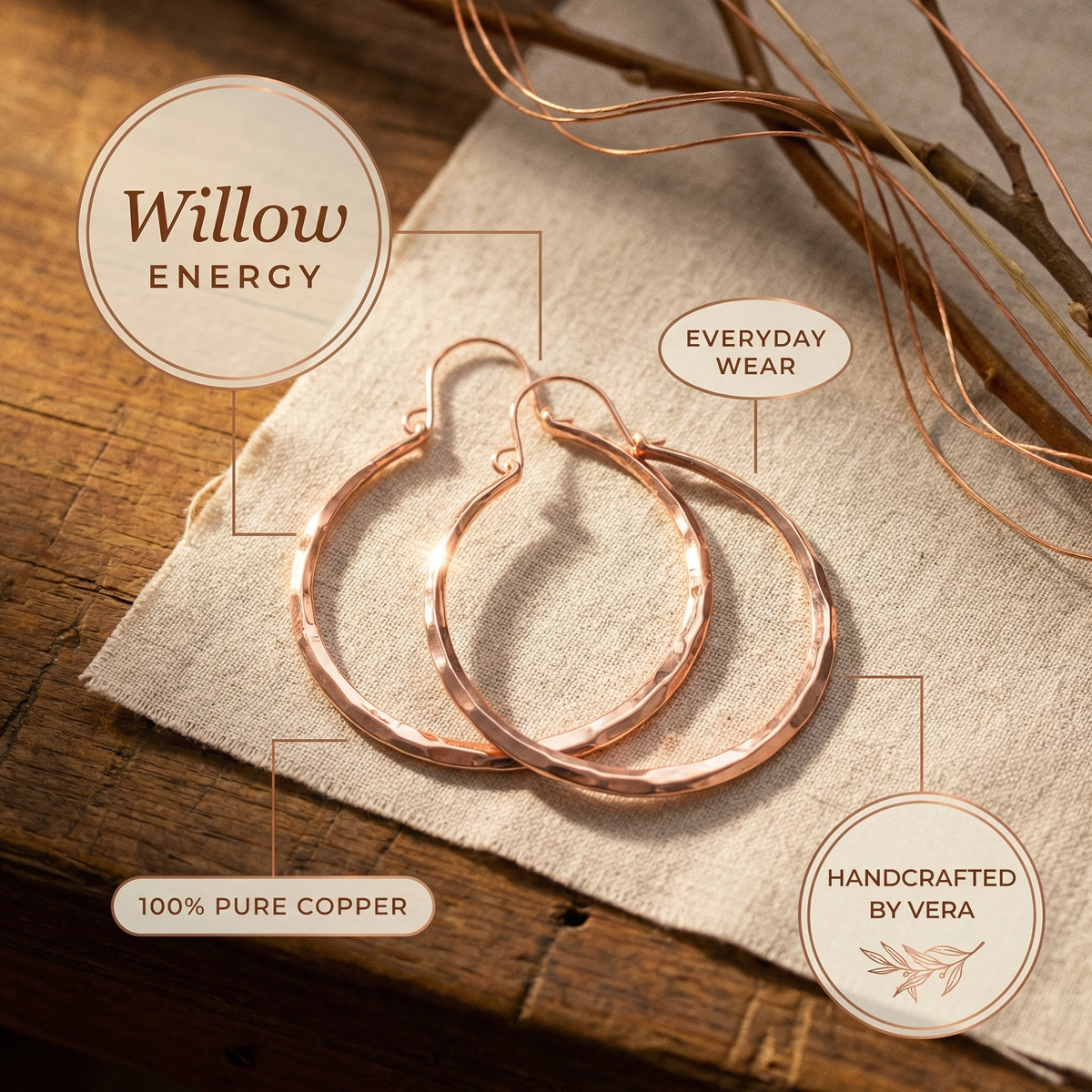 Ayurveda Heritage Willow Copper Earrings
