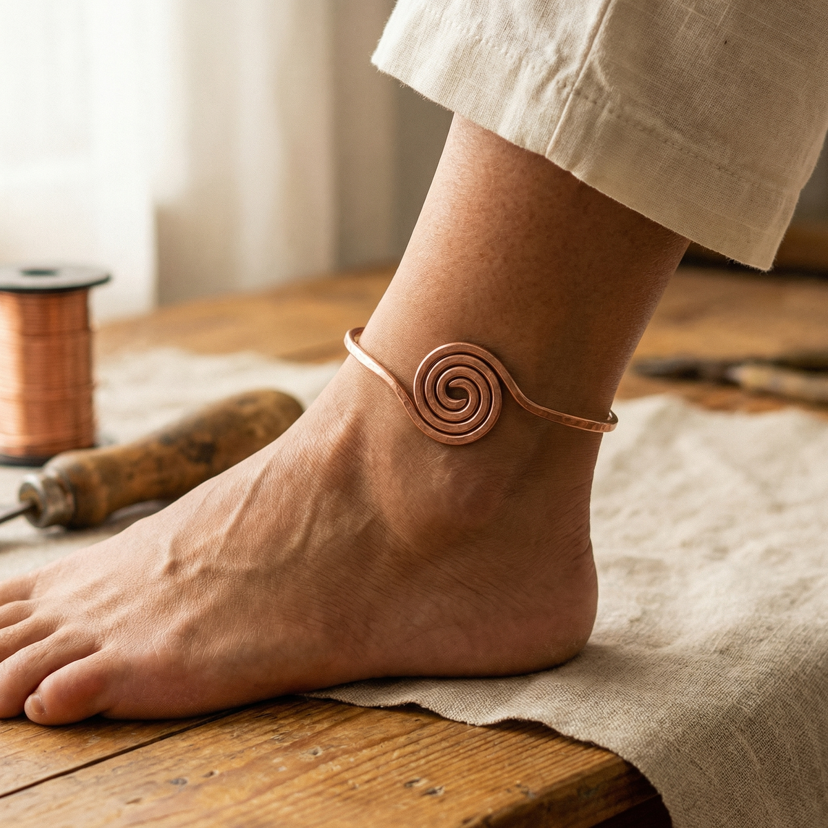 Ayurveda Heritage Coil Copper Anklet