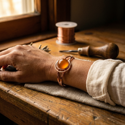 Ayurveda Heritage Sphere Orange Copper Bracelet