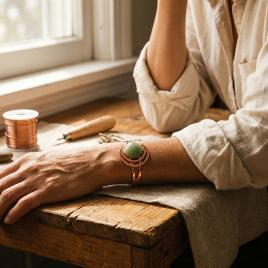 Ayurveda Heritage Sphere Green Copper Bracelet