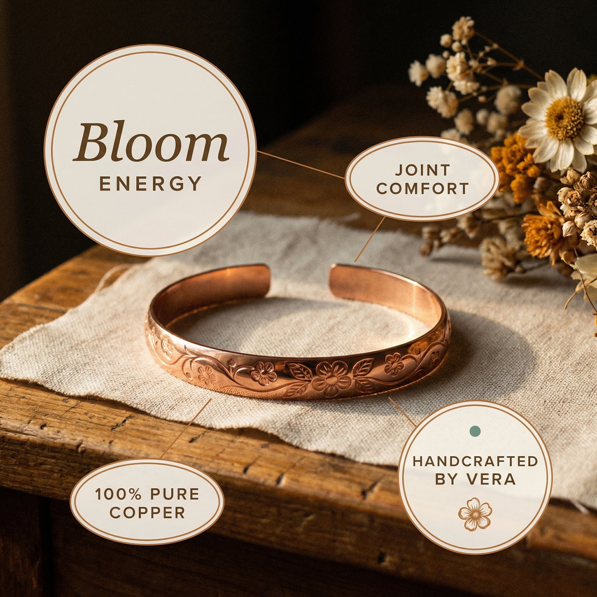 Ayurveda Heritage Bloom Copper Bracelet