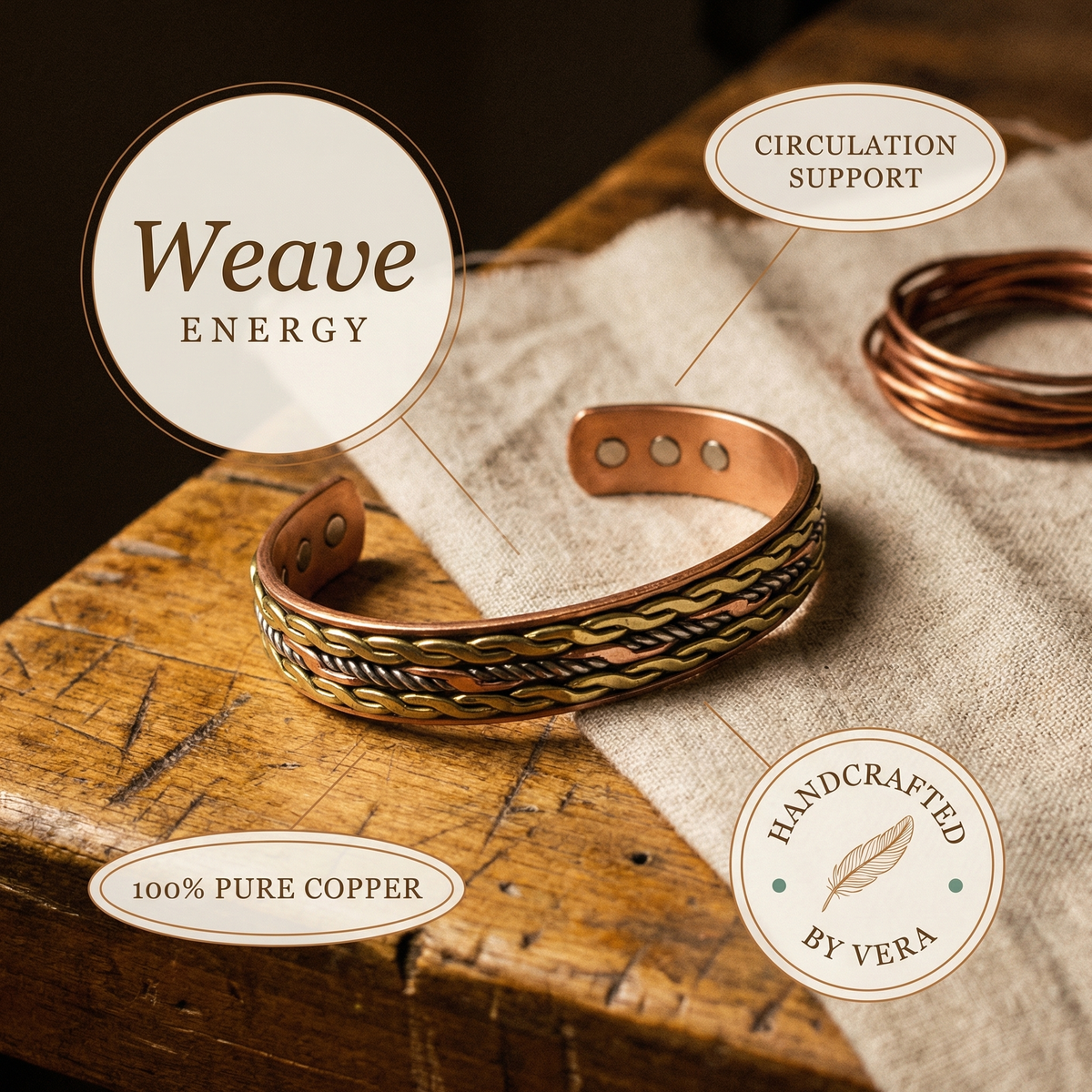 Ayurveda Heritage Weave Copper Bracelet