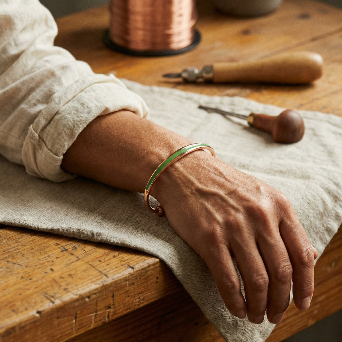 Ayurveda Heritage Jade Copper Bracelet