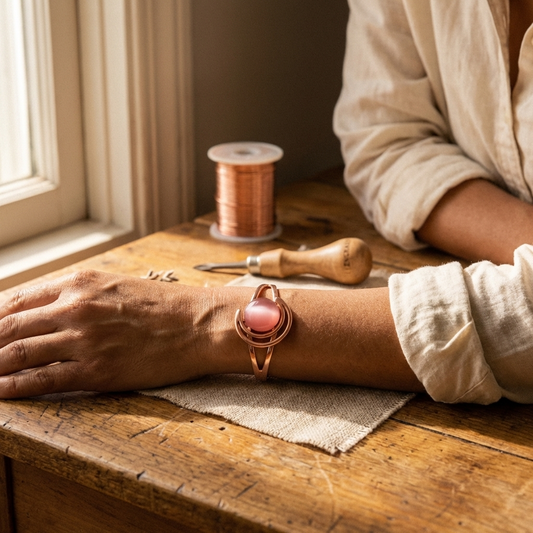 Ayurveda Heritage Sphere Pink Copper Bracelet