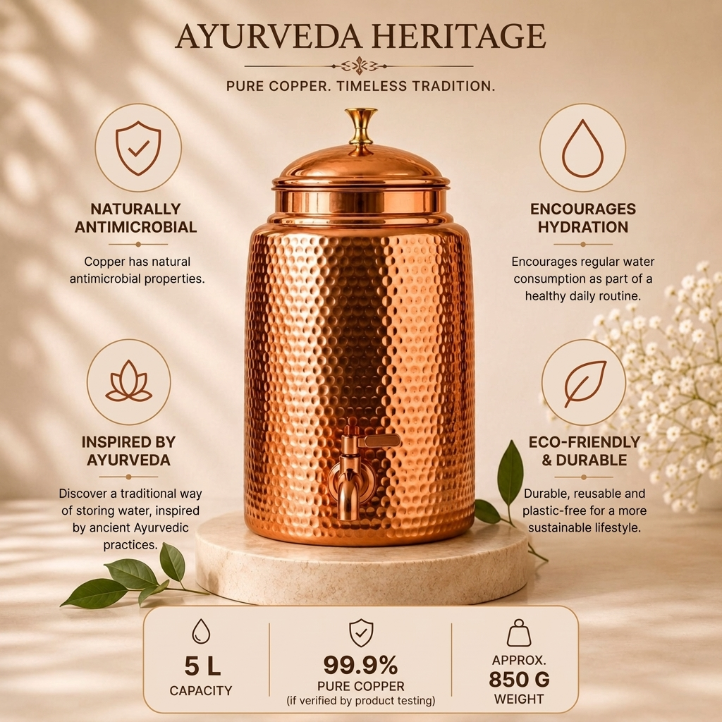 Ayurveda Heritage Pure Copper Water Dispenser – 5L