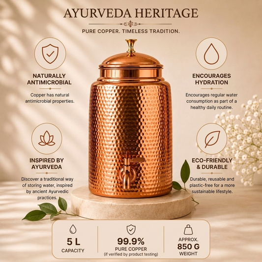 Ayurveda Heritage Pure Copper Water Dispenser – 5L