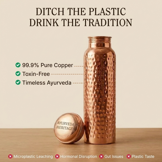 Ayurveda Heritage Pure Copper Water Bottle – Hand-Hammered Edition