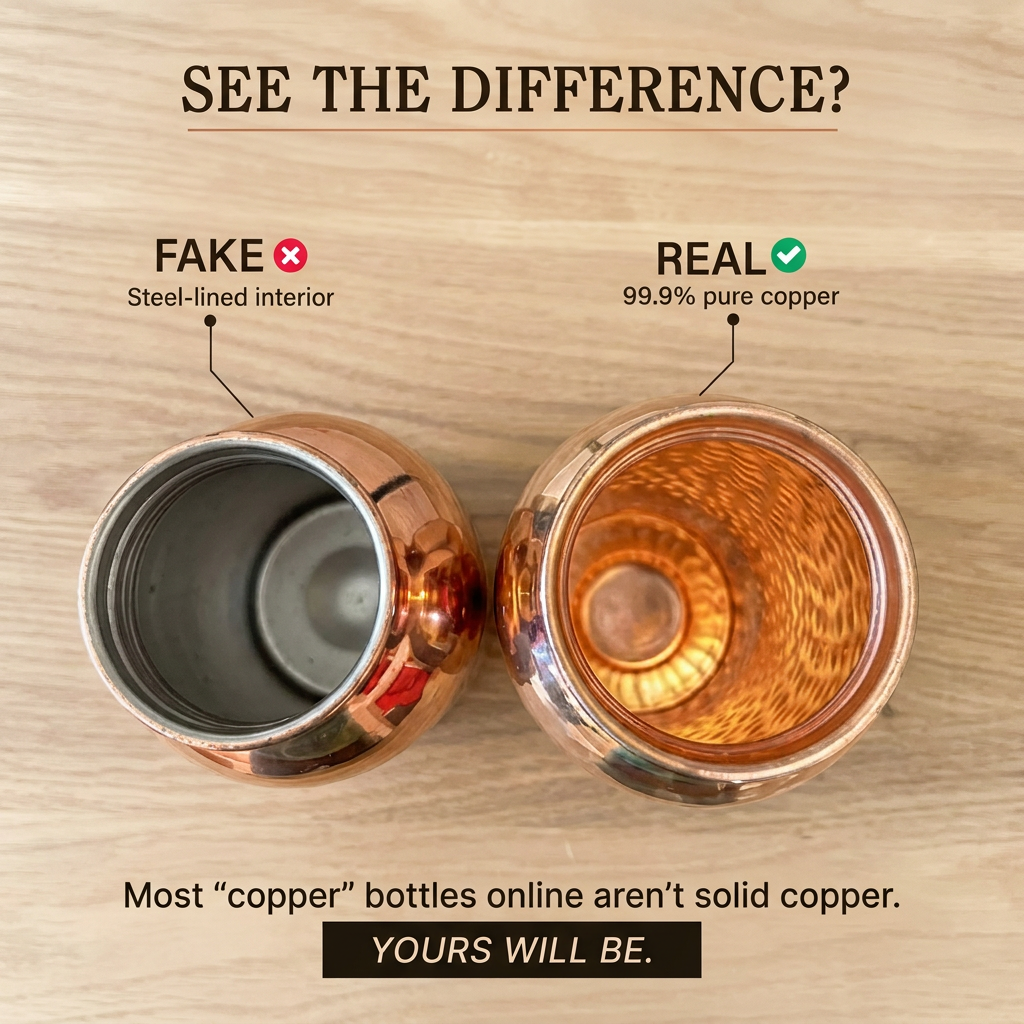 Ayurveda Heritage Pure Copper Water Bottle – Hand-Hammered Edition